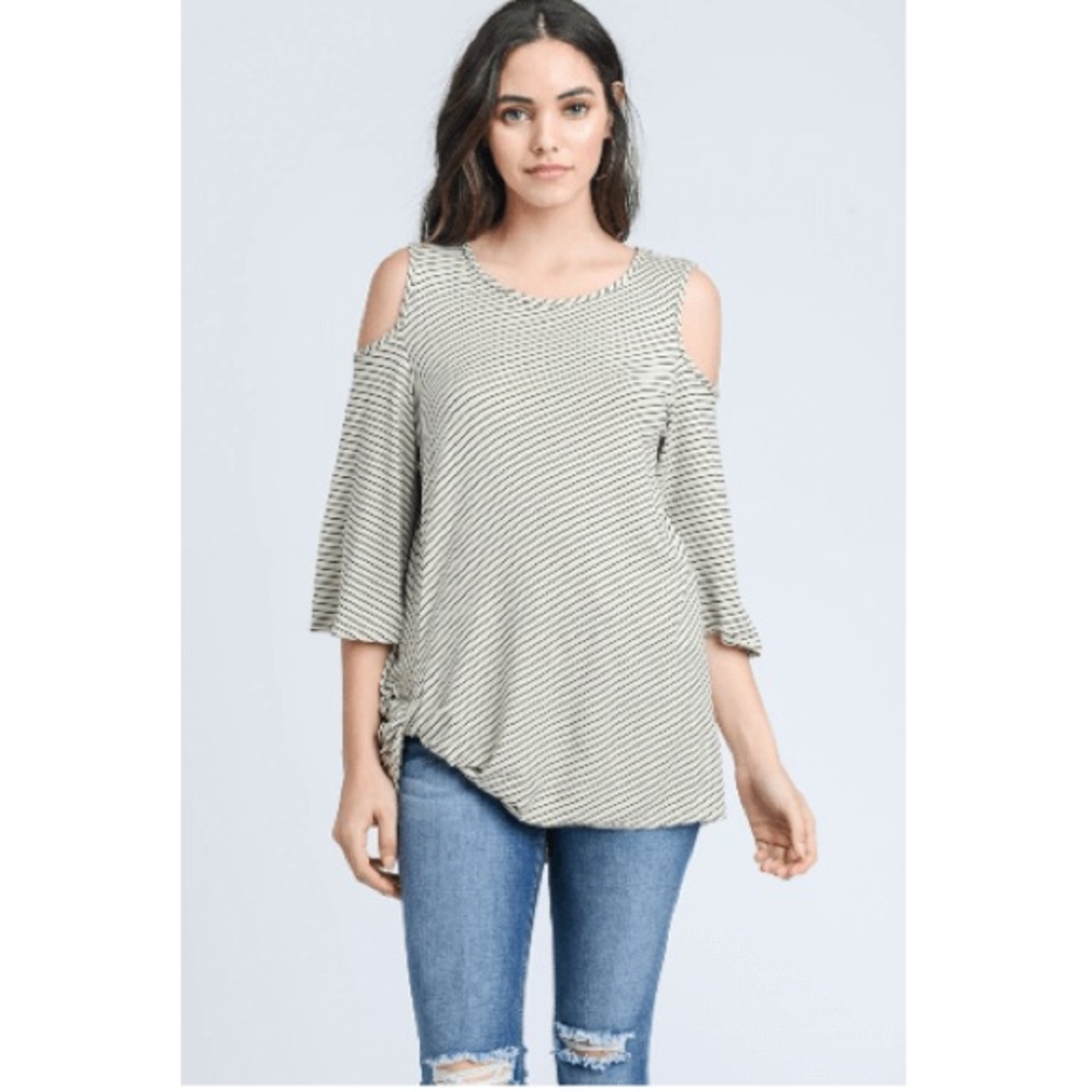 Twisted Hem Top Open Shoulders Striped